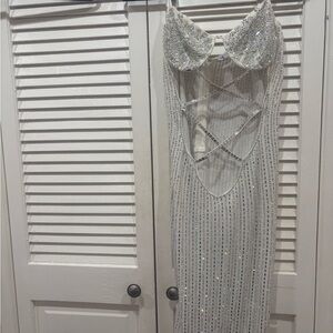 Shimmering Silver Sequin Dress with Crisscross opening